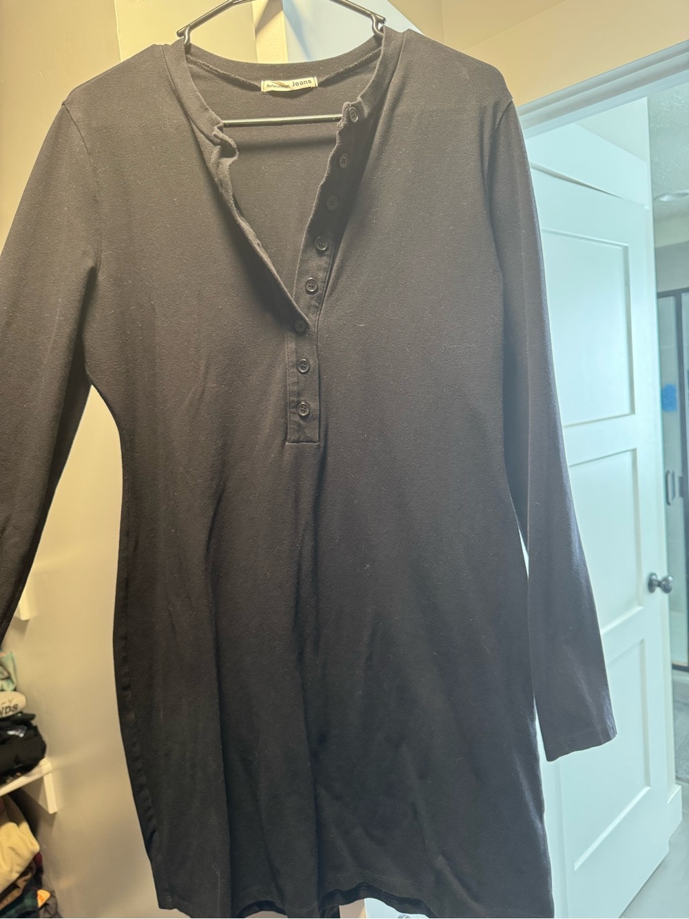 Reformation Black Long-Sleeve Henley Dress